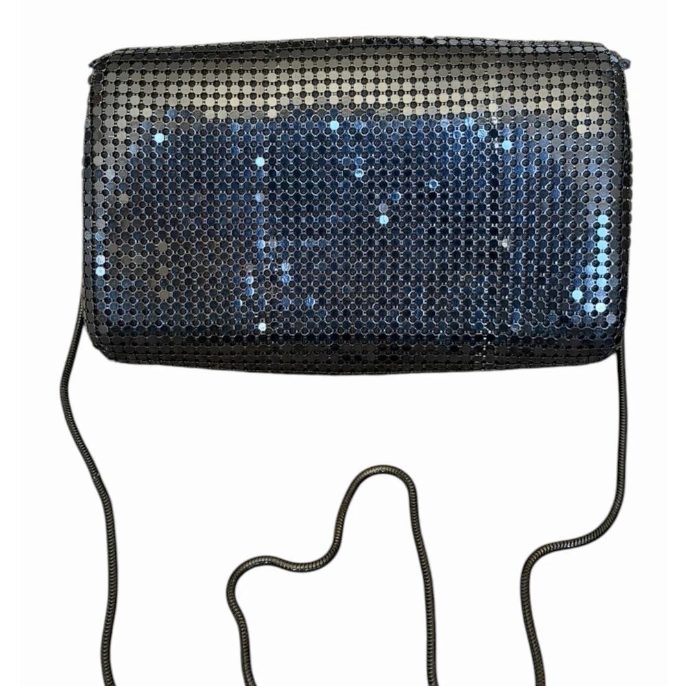 Vintage Black Metal Mesh Rhinestone Evening Bag Clutch Crossbody Y2K Disco - Picture 13 of 14